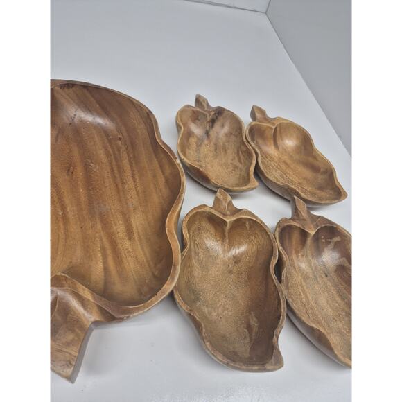 Vintage Monkey Pod Set Wood Carved Bowl Dish Cottage Made in Philippines - Picture 3 of 7